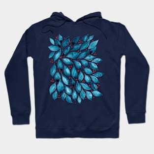 Abstract leaves and dots - turquoise and red Hoodie